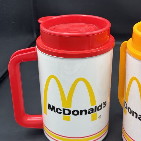Vintage McDonalds Coca-Cola White 22 oz Travel Mugs w/Lid Whirley Set of 3 - Picture 9 of 13